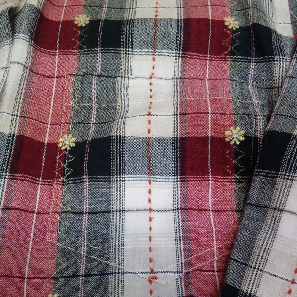 Embroidered Plaid Button Down Top - image 3